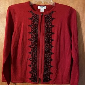 Alfred Dunner Pretty sweater set, red w/black (both pieces are attached) (OLCC)